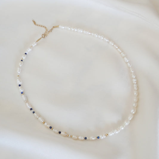 Chocker Antibes - Perles de culture, lapis lazuli